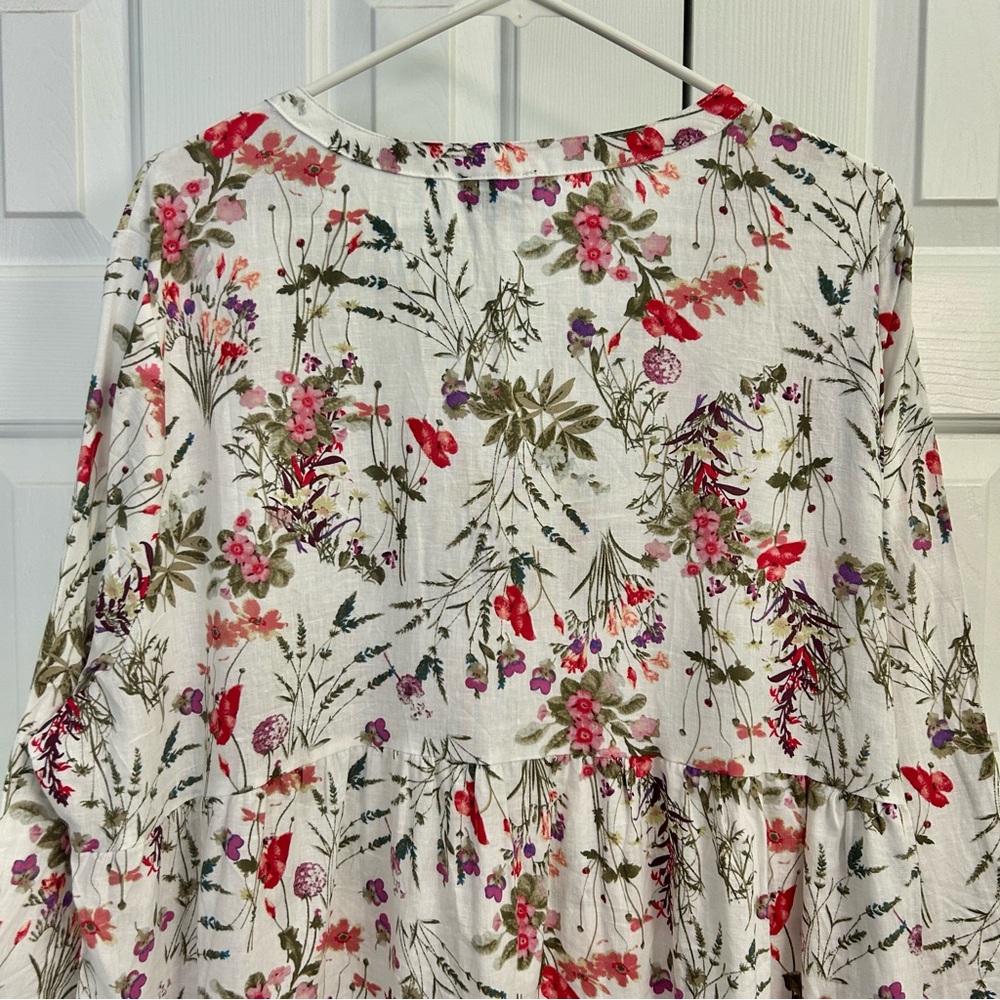 Jones NY Linen Floral High/Low Hem Roll Tab Sleeve Spring Women's Top 1X - Picture 6 of 14